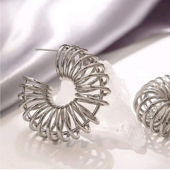 "Andi" Spring Hoop Silver Earrings - Picture 2 of 4